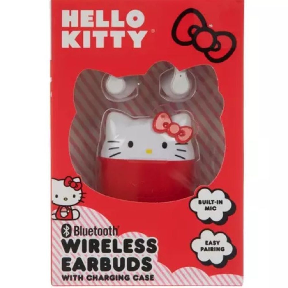 Hello Kitty Red and White Bluetooth Earbuds with Character Charging Case, NIB
